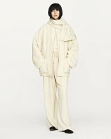 Ivory textured wool scarf cotton jacket