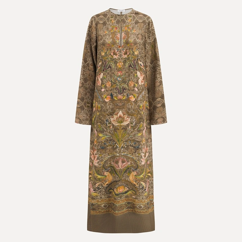 One-shoulder silk printed dress