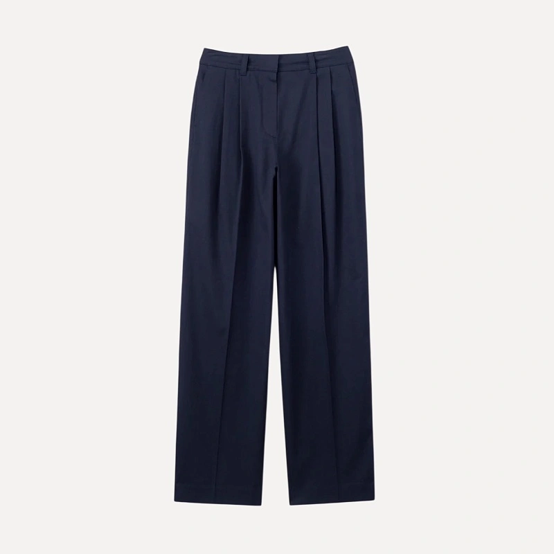 DOUBLE PLEATED CHINO SLACKS NAVY