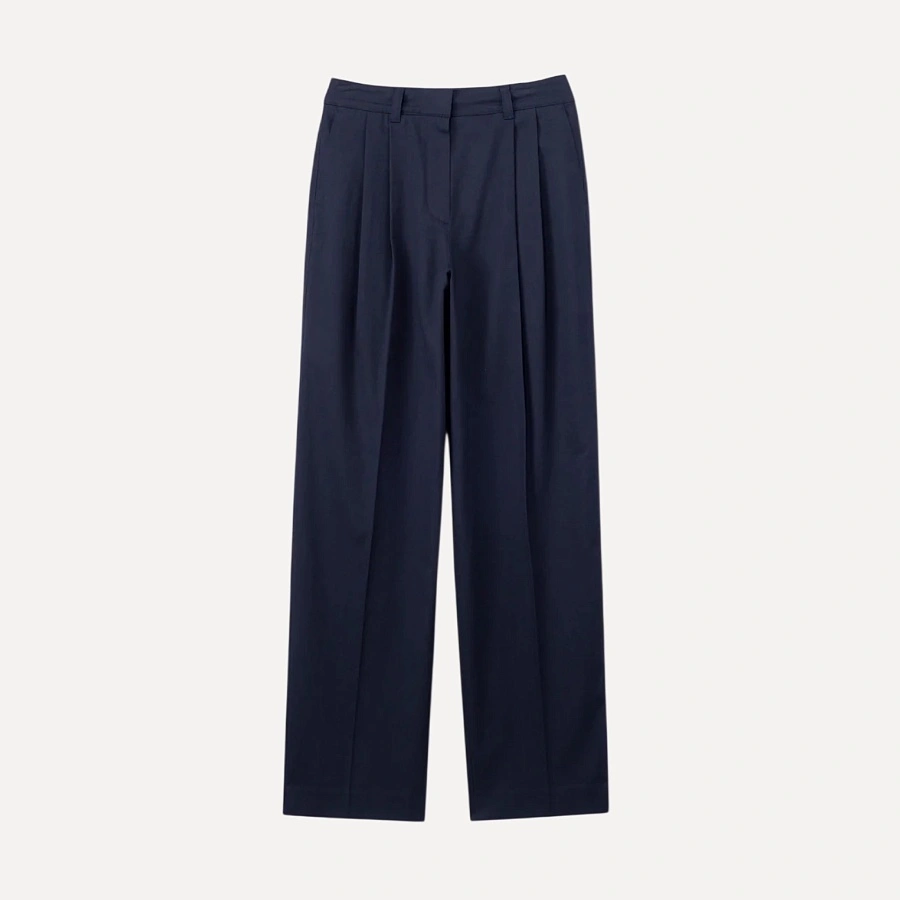 DOUBLE PLEATED CHINO SLACKS NAVY