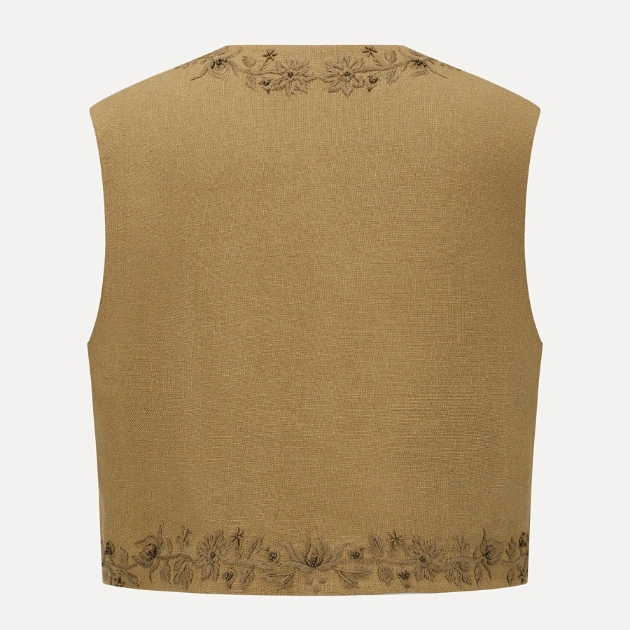 Apricot Linen Embroidered Vest