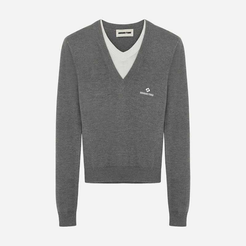 Logo-stitch knit top