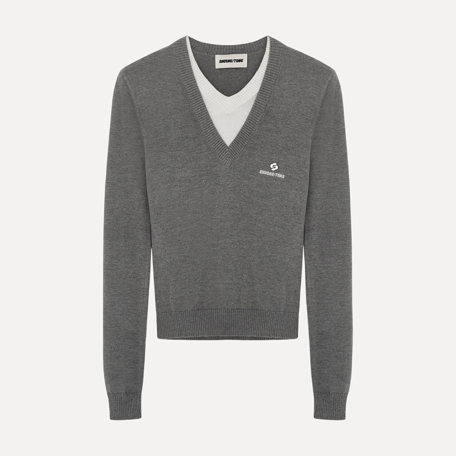 Logo-stitch knit top