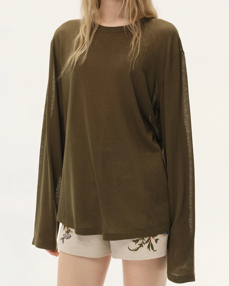 Green Knitted Long Sleeves Top