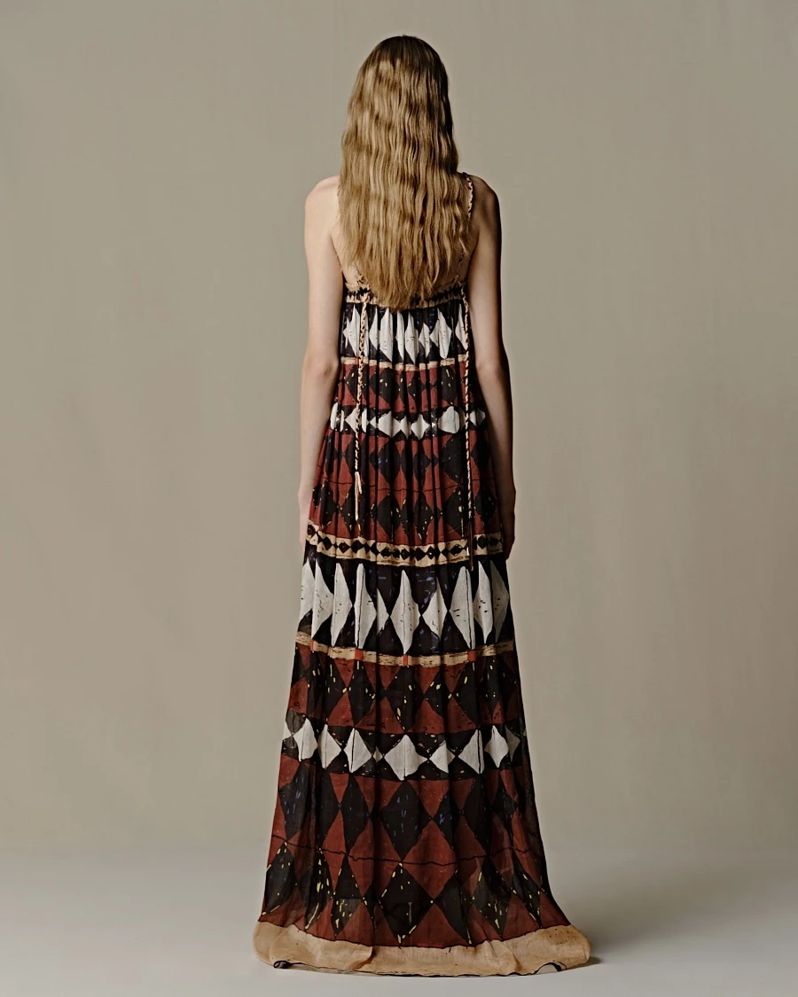 Silk and Linen Geometric Halter Dress