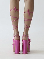 PLATFORM FLOWER SANDALS SATIN PINK