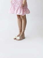 WRAP AROUND FLAT FLOWER SANDALS SATIN CREAM