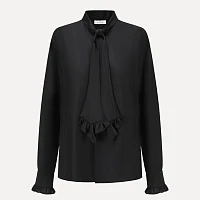 Black lace tie silk shirt