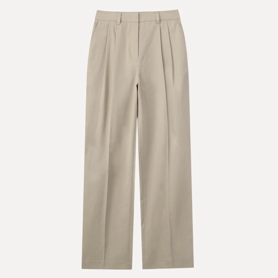 DOUBLE PLEATED CHINO SLACKS BEIGE