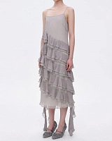Grey Flouncing Dress in Silk Georgette