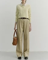 DOUBLE PLEATED CHINO SLACKS BEIGE