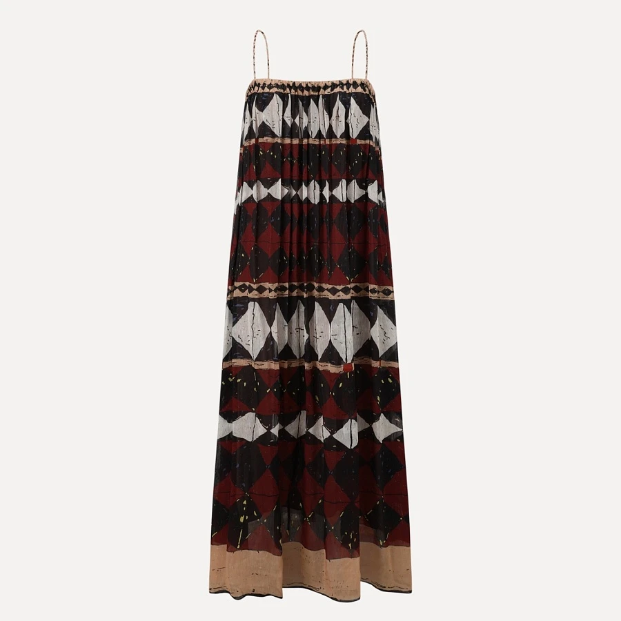 Silk and Linen Geometric Halter Dress