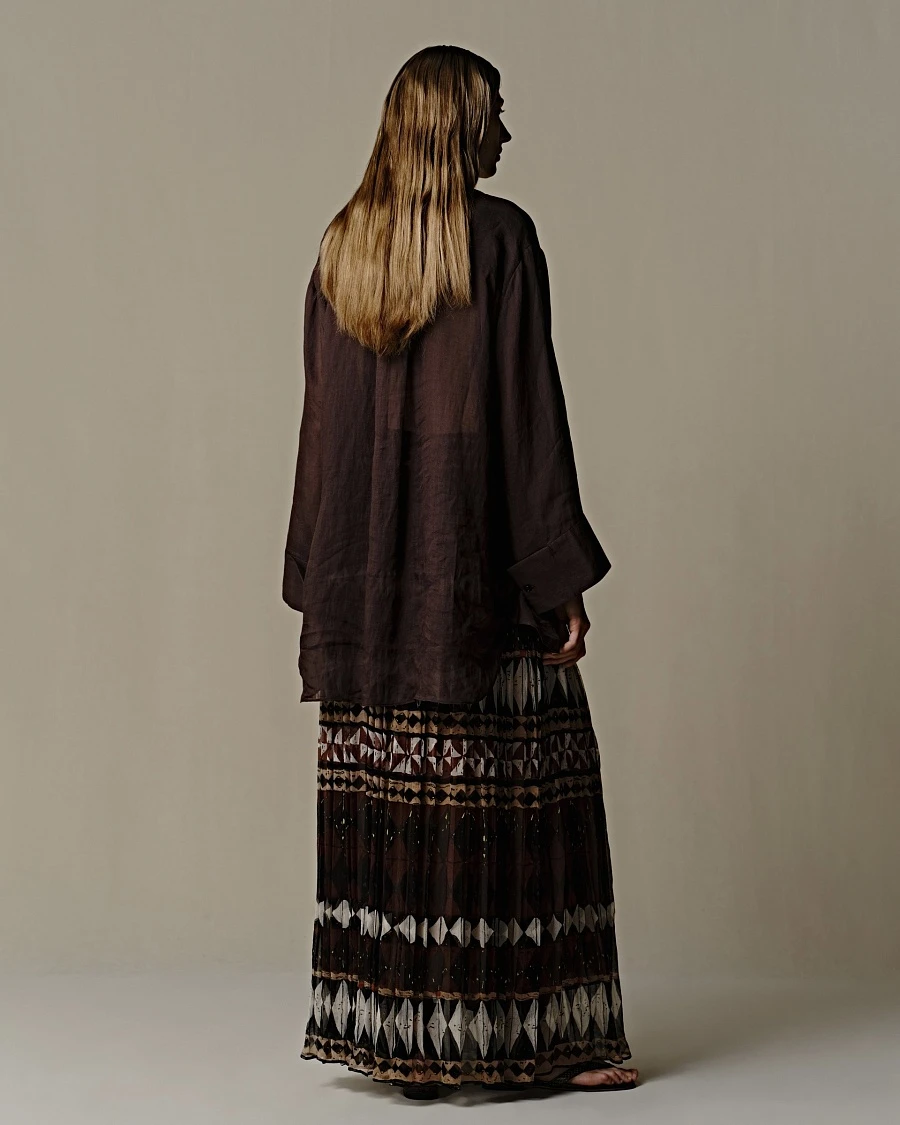 100% Silk Geometric Veil Half Skirt