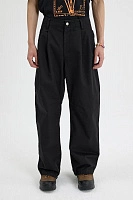 CURVED TWO TUCK COTTON PANTS BLACK