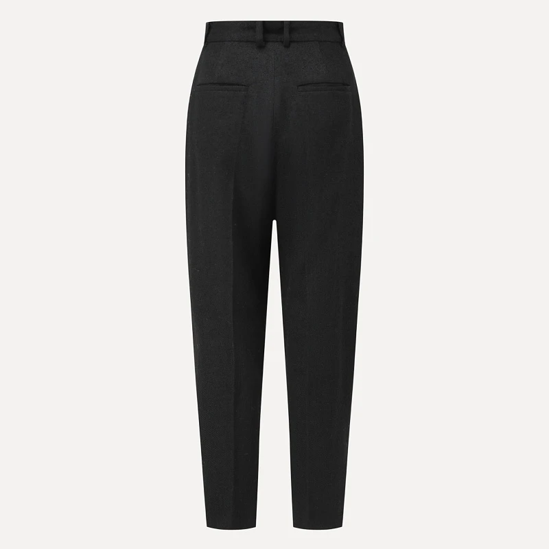 Black textured wool 3D skinny pants