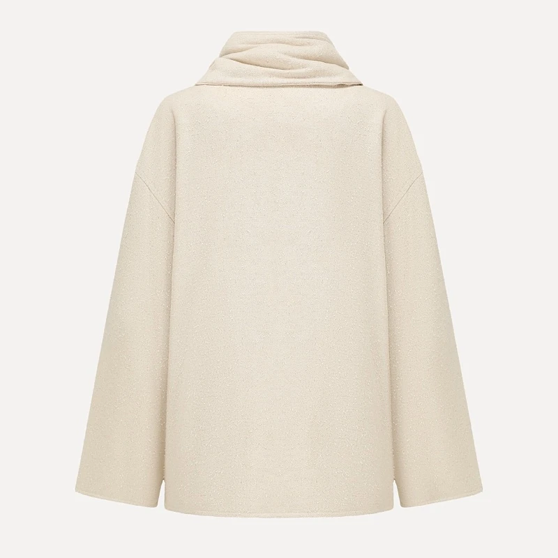Ivory textured wool scarf cotton jacket