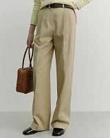 DOUBLE PLEATED CHINO SLACKS BEIGE