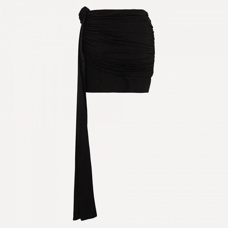 Black Twisted Jersey Mini Skirt with Rose Ribbon