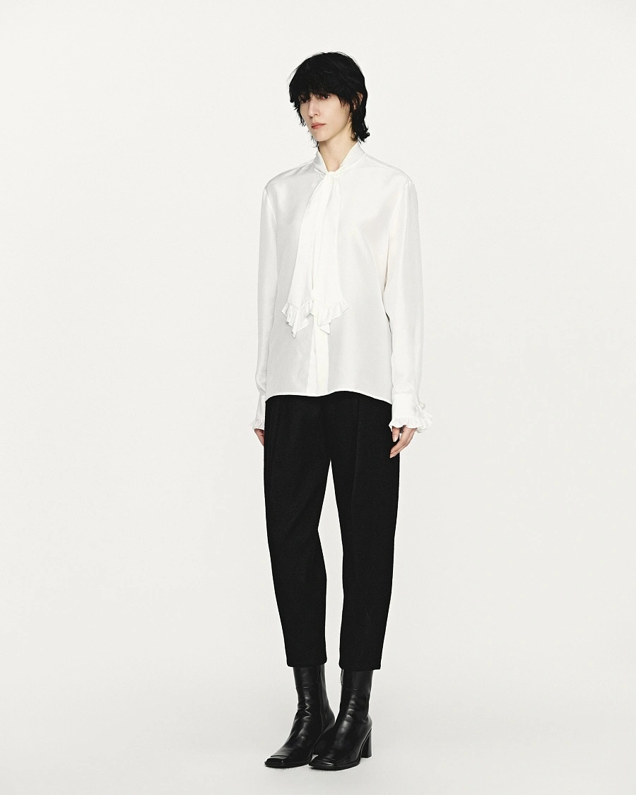 White lace tie silk shirt