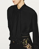 Black lace tie silk shirt