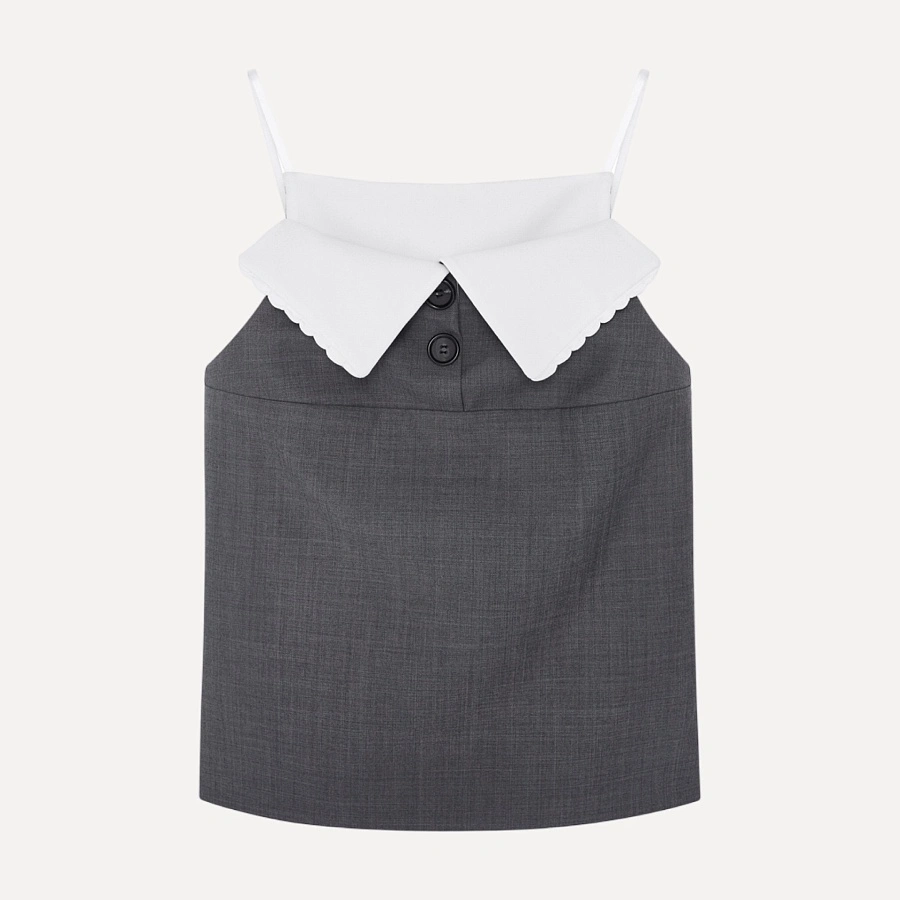 Fan-Shaped Turn-down Collar Camisole Top grey