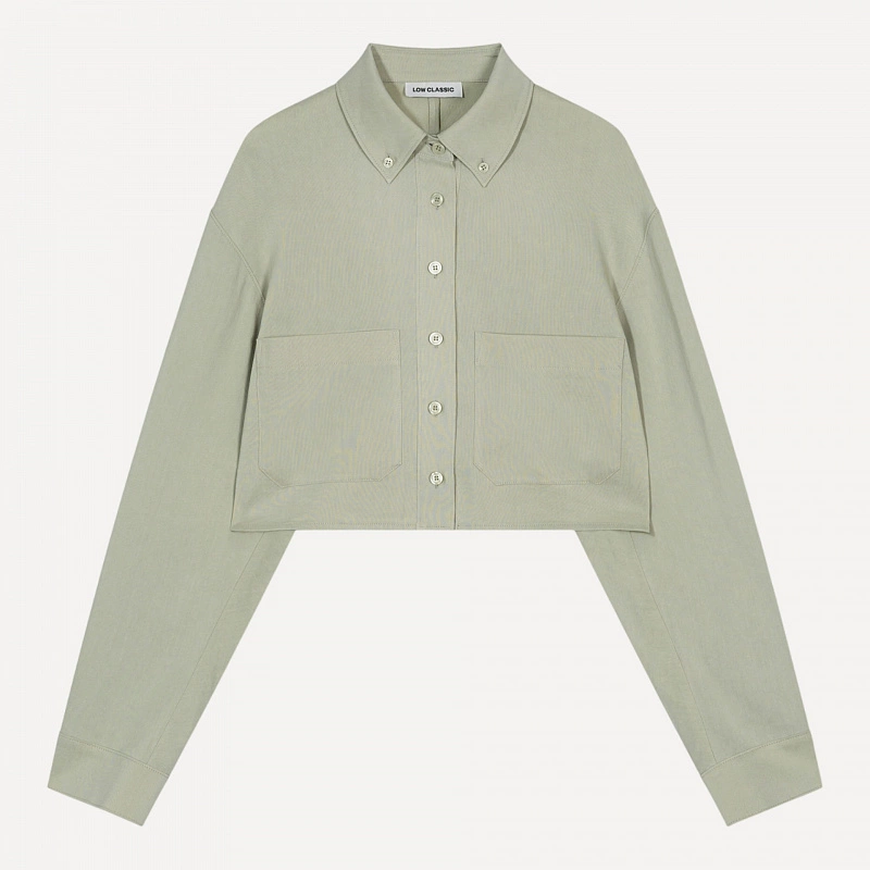 LINEN POCKET CROP SHIRT