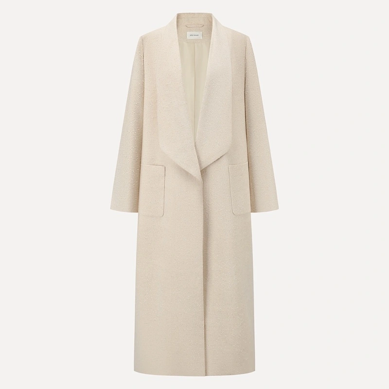 Ivory textured wool borg collar coat