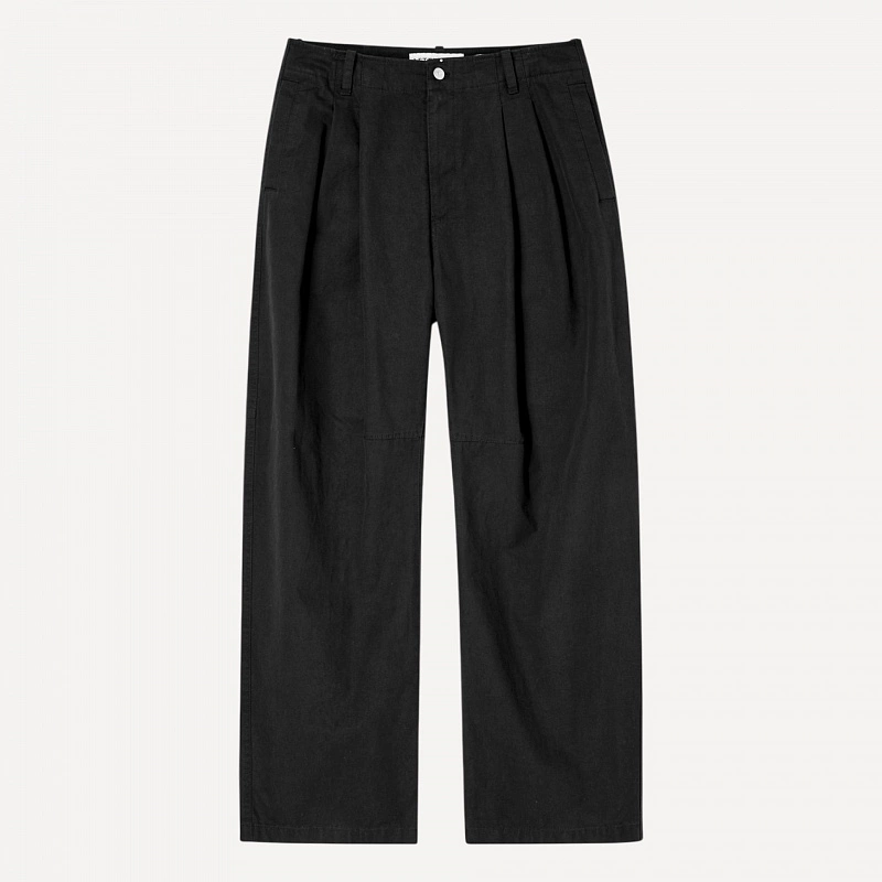 CURVED TWO TUCK COTTON PANTS BLACK