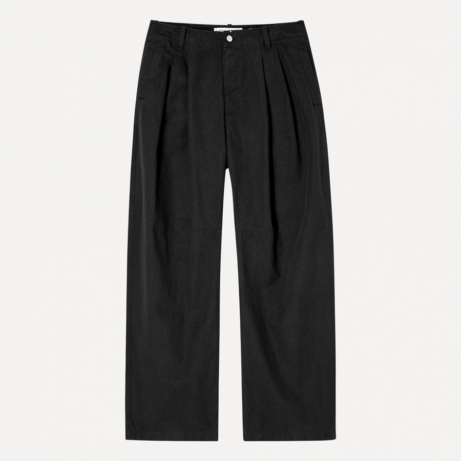 CURVED TWO TUCK COTTON PANTS BLACK