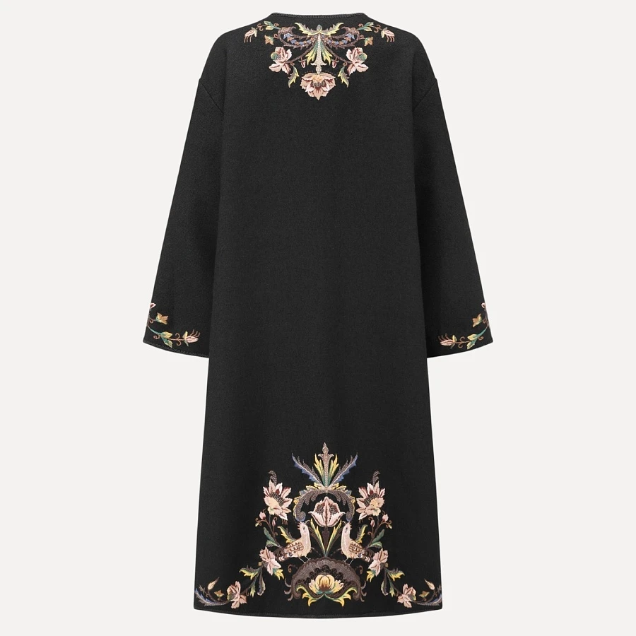 Floral pattern embroidered long coat