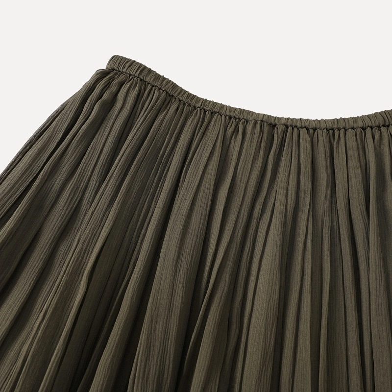 Olive Green Elastic Waist Skirt