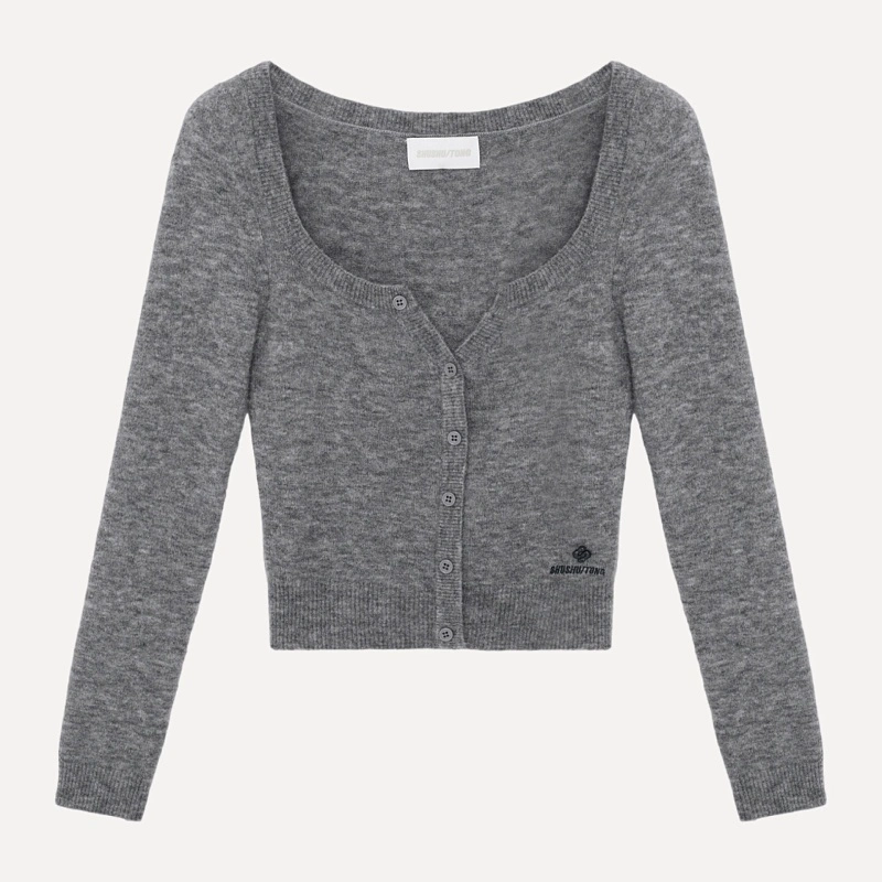 Wide Round Neck Fitted Cardigan