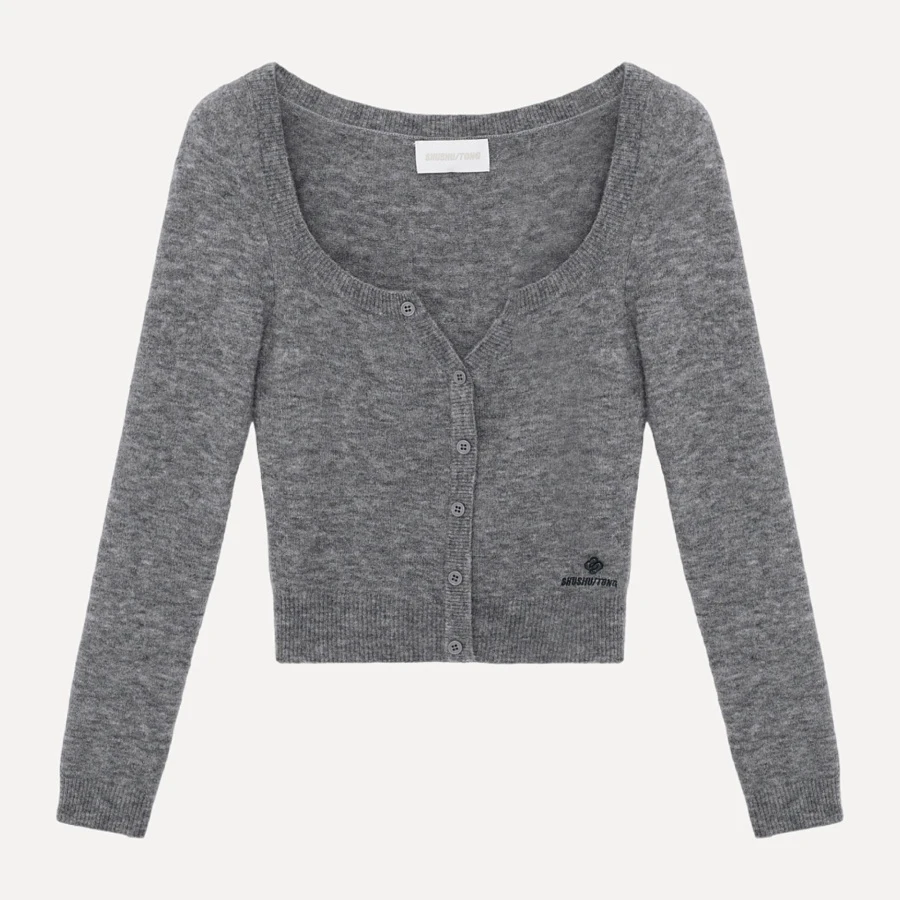 Wide Round Neck Fitted Cardigan