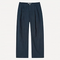 CURVED TWO TUCK COTTON PANTS NAVY