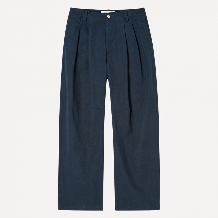CURVED TWO TUCK COTTON PANTS NAVY