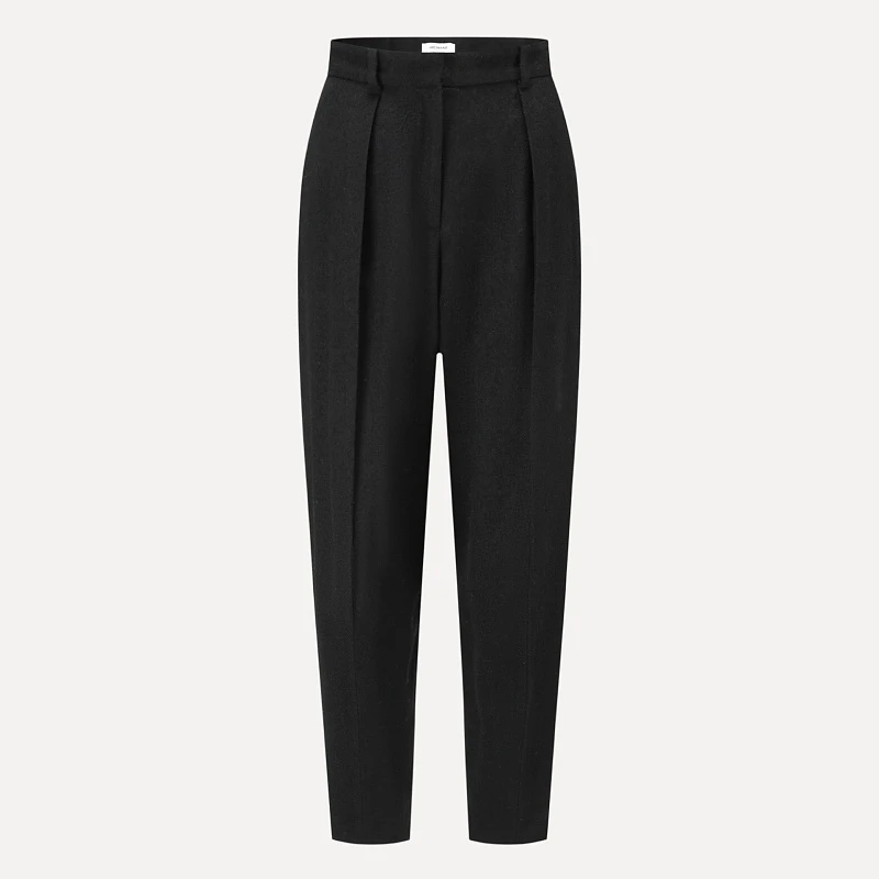 Black textured wool 3D skinny pants