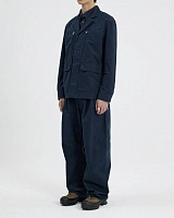 CURVED TWO TUCK COTTON PANTS NAVY