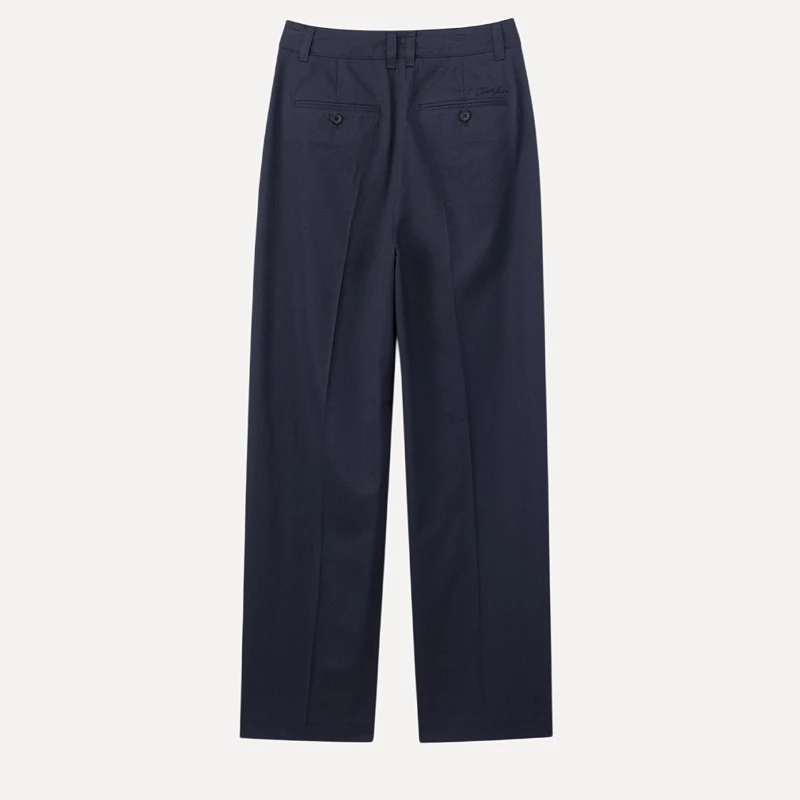 DOUBLE PLEATED CHINO SLACKS NAVY