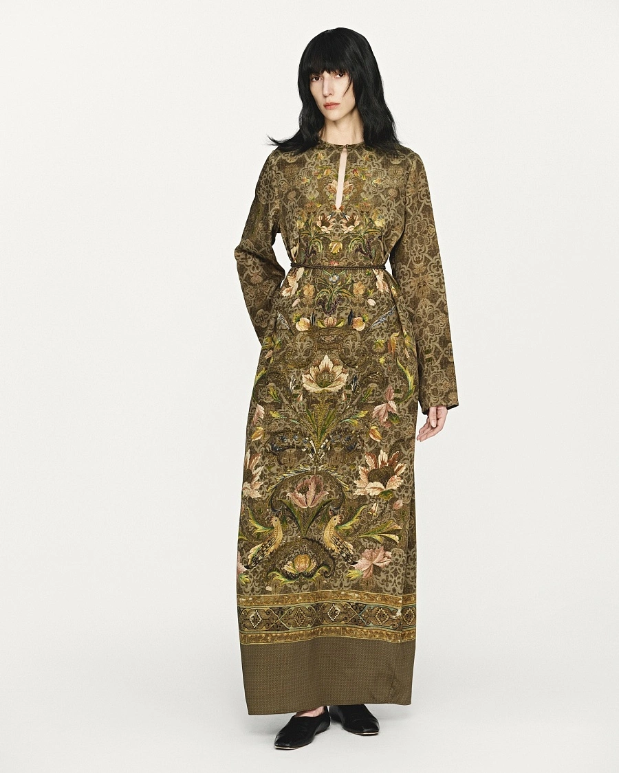 One-shoulder silk printed dress