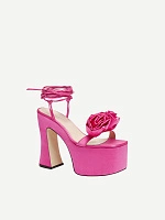 PLATFORM FLOWER SANDALS SATIN PINK