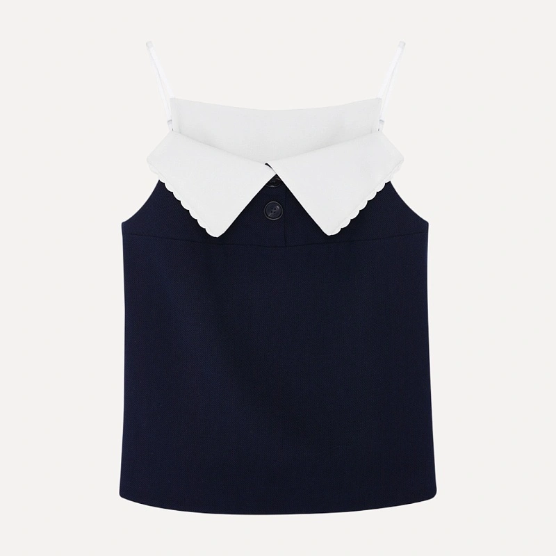 Fan-Shaped Turn-down Collar Camisole Top navy