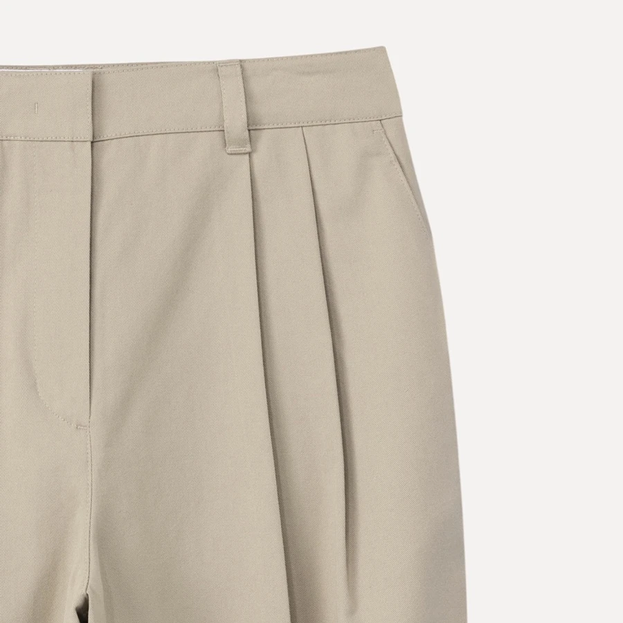 DOUBLE PLEATED CHINO SLACKS BEIGE