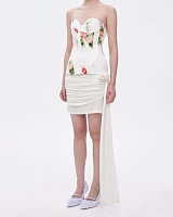 White Twisted Jersey Mini Skirt with Rose Ribbon
