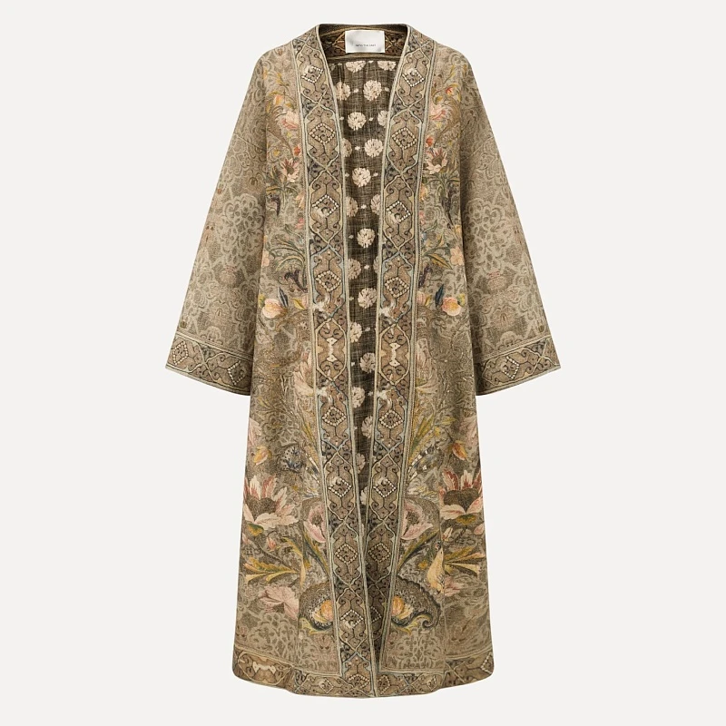 Mulberry silk double- sided printed long coat