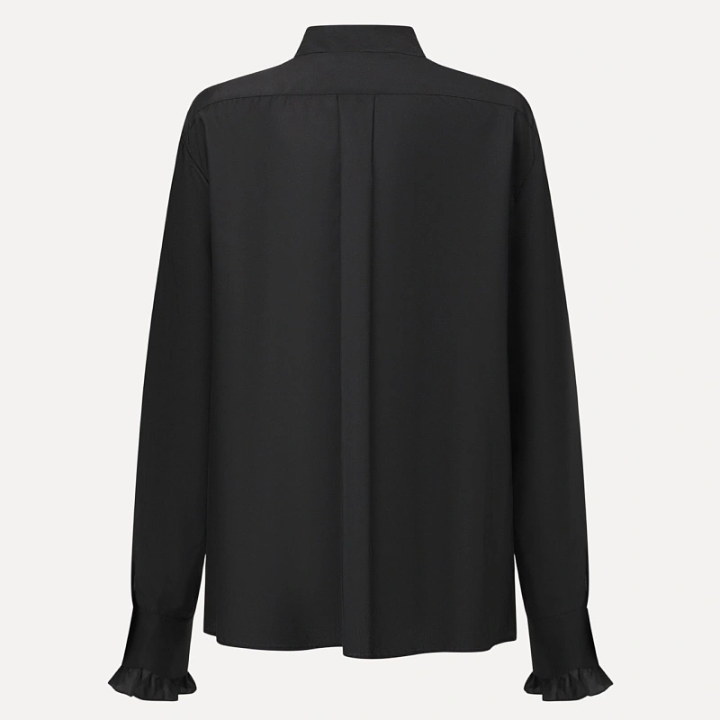 Black lace tie silk shirt