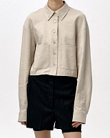 LINEN POCKET CROP SHIRT