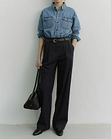 DOUBLE PLEATED CHINO SLACKS NAVY