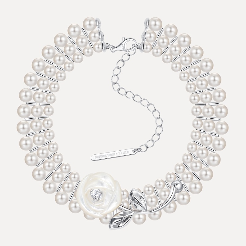 Ceramics Rose Layers Pearl Necklace