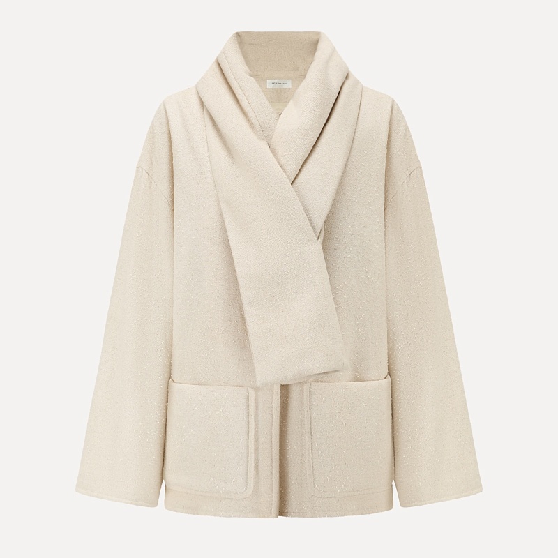 Ivory textured wool scarf cotton jacket