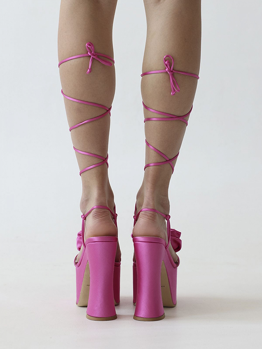 PLATFORM FLOWER SANDALS SATIN PINK